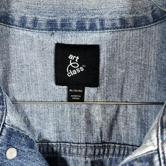 Art Class Girls Distressed Jean Jacket Denim Long Sleeve Acid Wash XL‎ - Picture 3 of 8